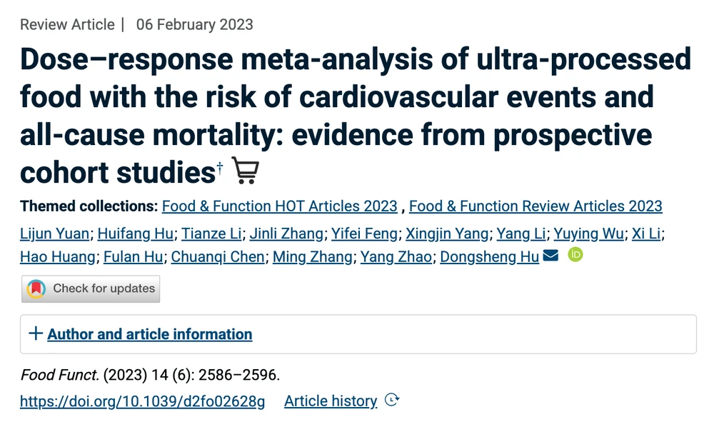Meta-analisi Food & Function 2023 sulla mortalità e rischio cardiovascolare dei cibi ultra-processati