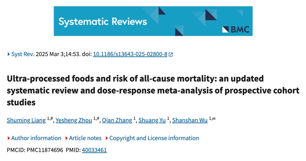 Revisione sistematica Systematic Reviews BMC 2025 sulla mortalità per tutte le cause da cibi ultra-processati