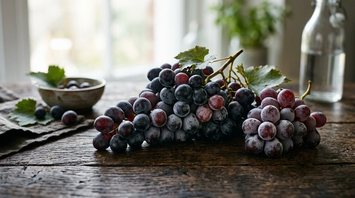 Immagine di copertina per: Uva: tra mito del resveratrolo e realtà biologica. Fitocomplesso, idratazione cellulare, pruina e la regola anti-muffa